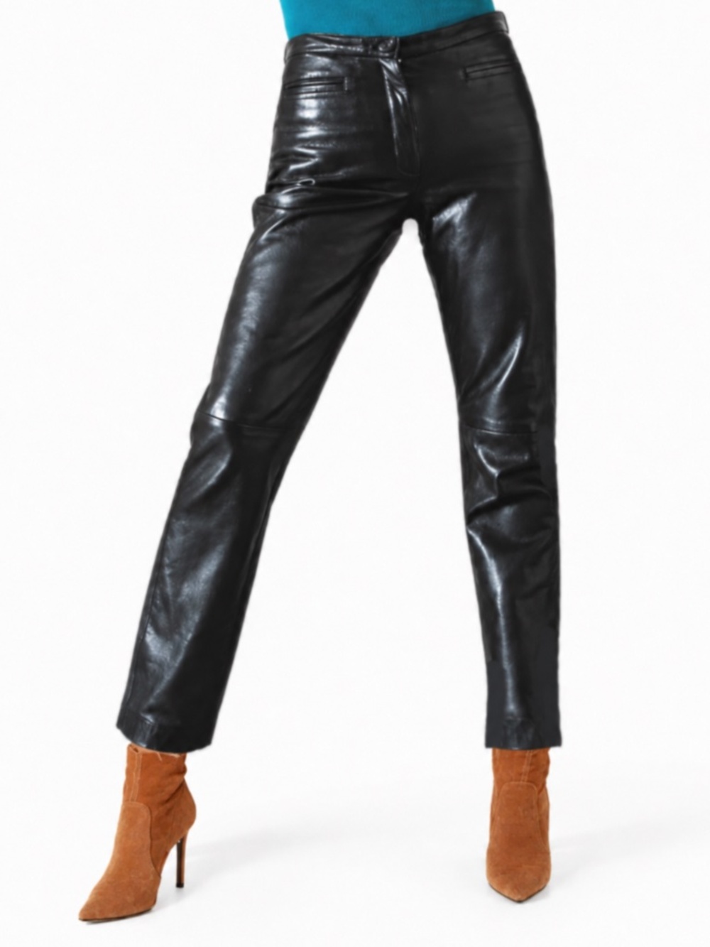 Women's black leather pants Mob Wife waist 28 size 4 high waisted